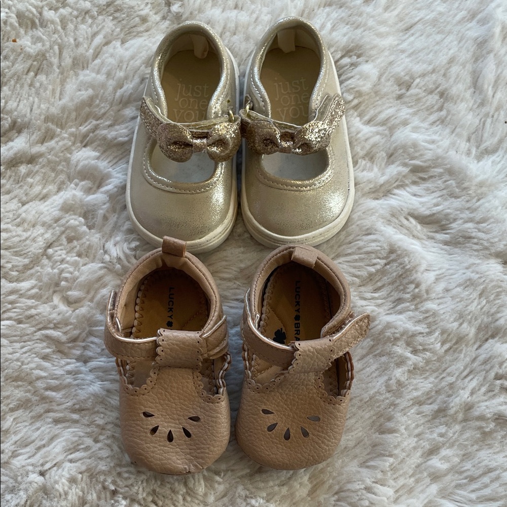 Carter's Shimmering Gold and Lucky Brand Soft Tan Baby Shoes